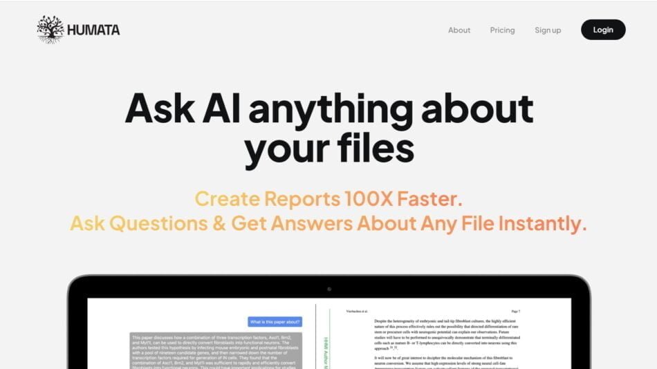 Humata.AI is an innovative AI tool that enables users to research, learn, and create reports 100 times faster.