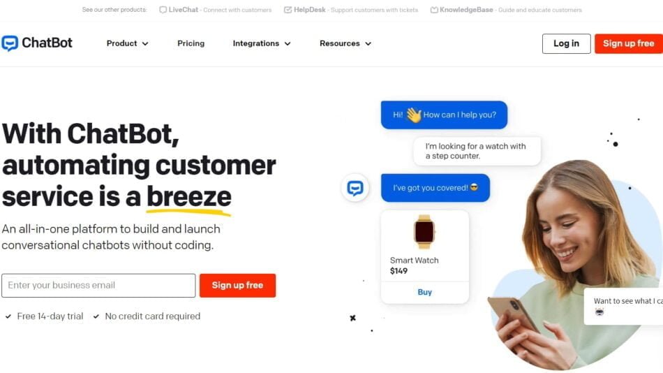 Chatbot.com is a powerful AI-driven chatbot platform that allows businesses to automate customer service, engage with prospects, and improve resolution times.
