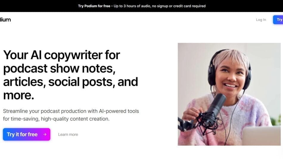 Podium is an AI copywriter designed specifically for podcasters, helping them create show notes, articles, social media posts, and more.
