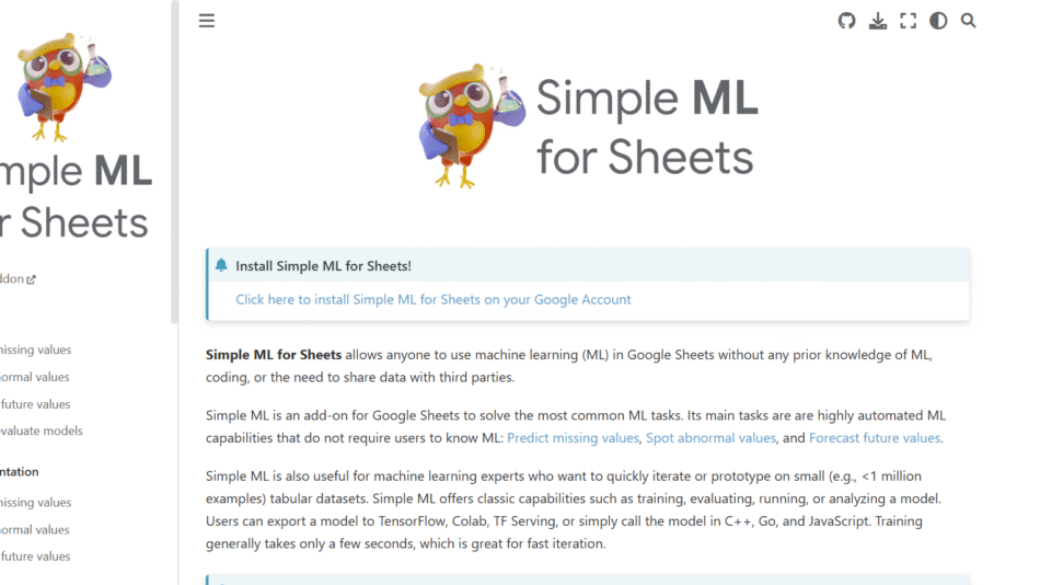 Simple ML for Sheets