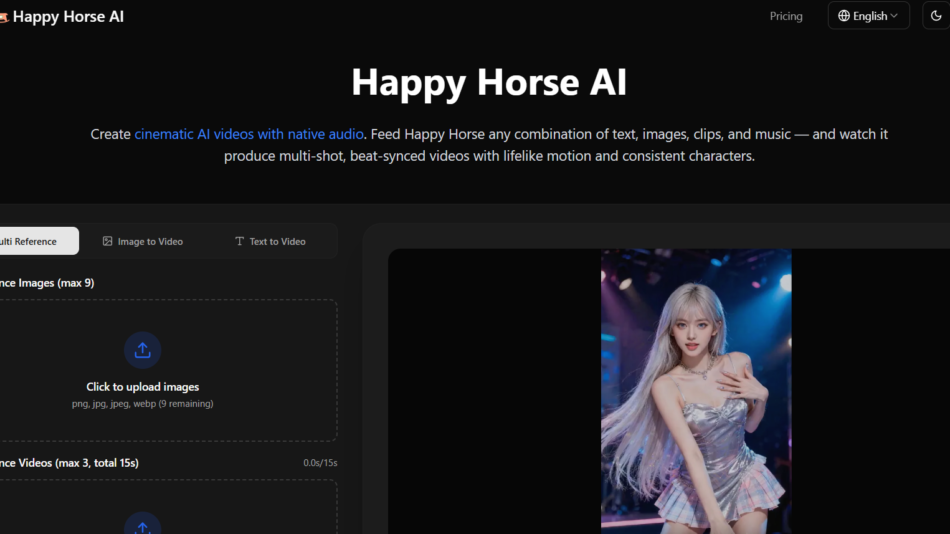Stage performance: a female dancer with long silver hair in a metallic outfit under blue/purple lights, mid-dance on stage.
