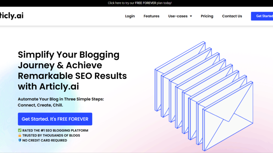 4 - Hero banner for Articly.ai promoting automated blogging to boost SEO; includes a Get Started call to action.