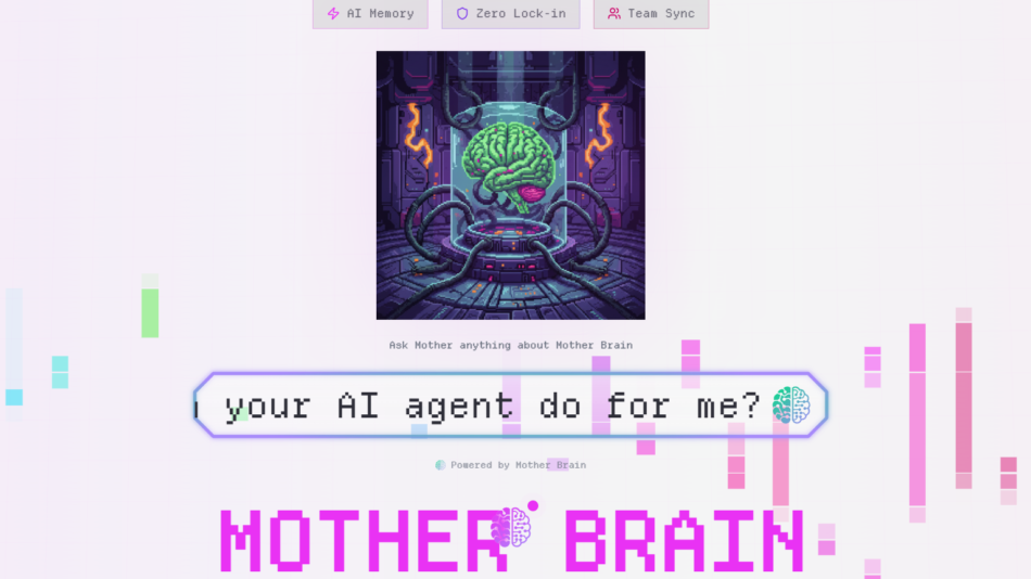 Futuristic lab scene with a glowing green brain suspended in a glass chamber, surrounded by neon purple machinery and cables.