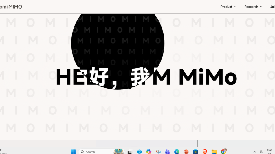 Xiaomi MIMO hero banner with a large black circle overlapping bold text on a pale 'MIMO' watermark background.