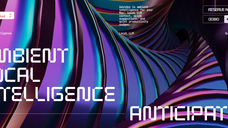 22 - Abstract, vibrant swirls with bold white text reading 'Ambient Local Intelligence' and small UI labels like 'Reserve Access' and 'Quick Suggestions' on the right (hero banner).