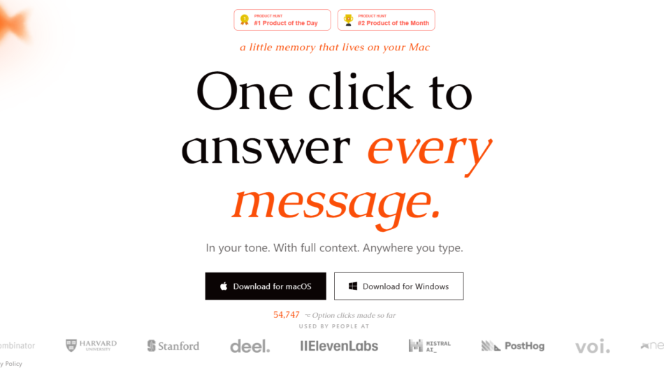 22 - Goldfish brand logo in the top-left corner with a large serif headline: 'One click to answer every message' in black and orange accents.