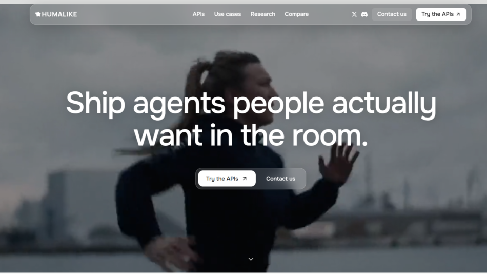 41 - Hero banner: a man running outdoors with a blurred cityscape; large headline reads 'Ship agents people actually want in the room.'
