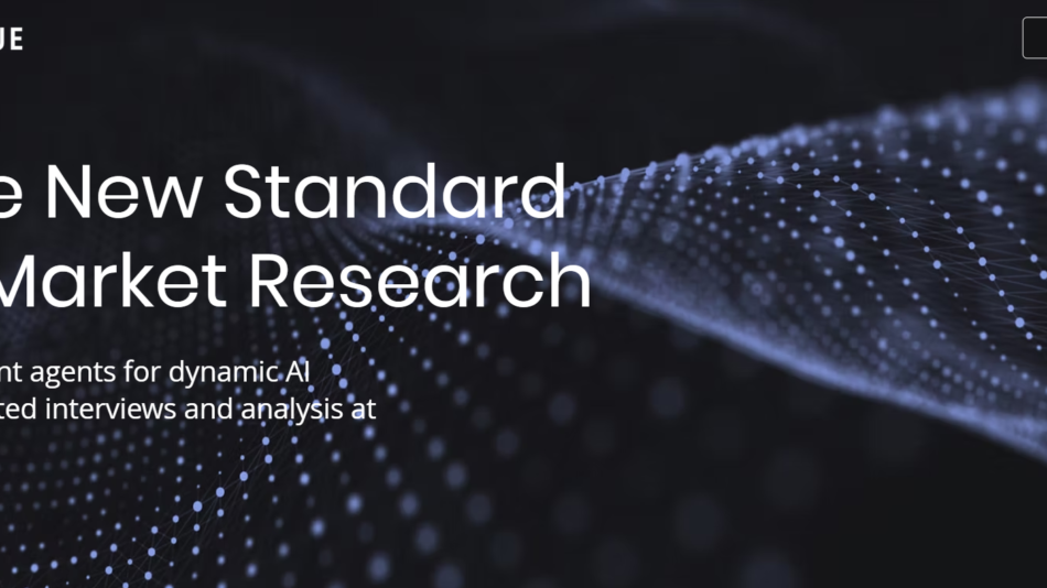 Hero banner with the headline 'The New Standard in Market Research' and UserCue logo on a dark abstract background.