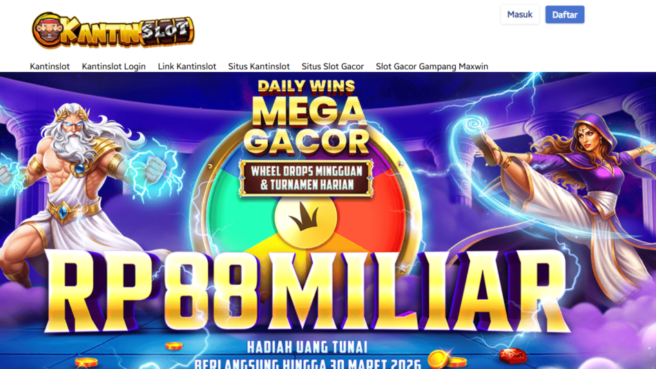 Promotional banner for a slot game with a muscular god, a female sorceress, a glowing wheel, and the bold text RP88MILIJAR.